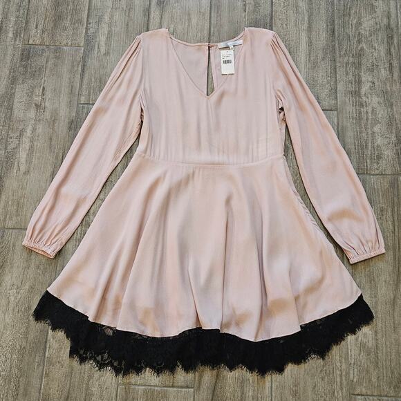 Lovers + Friends Dress Womens Size L Shimmy Pink Fit & Flare Mini Long Sleeve - Picture 2 of 16